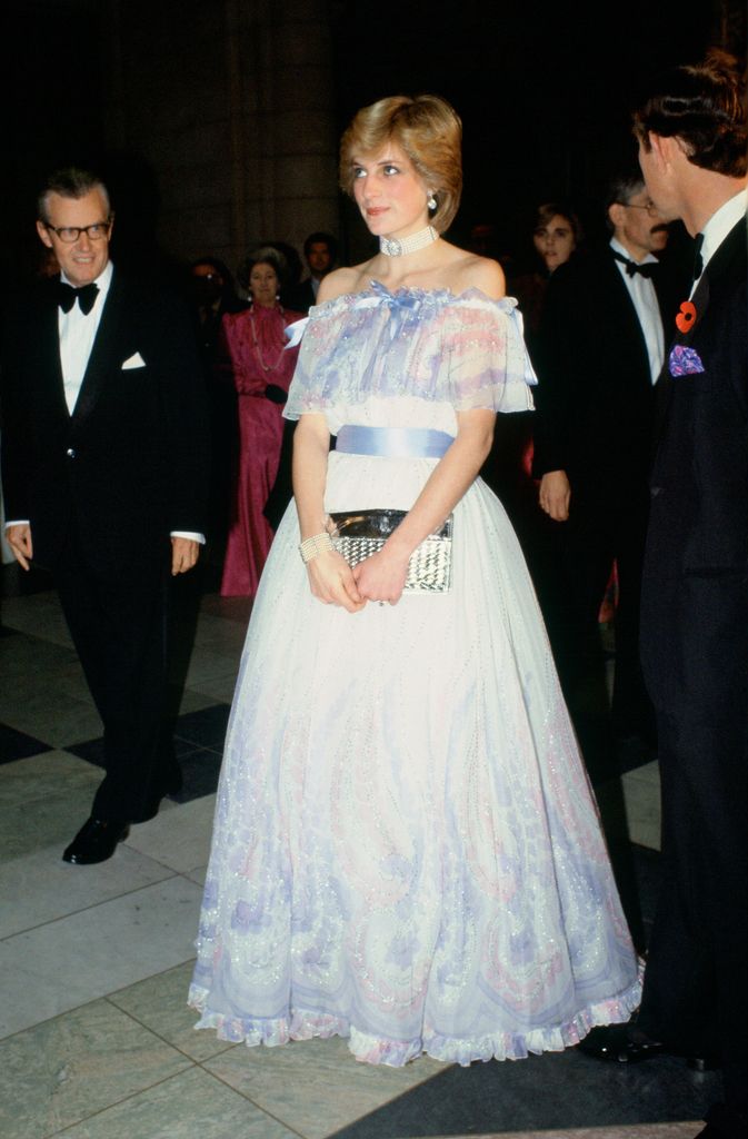  Diana Princess of Wales at 'Splendours of the Gonzaga' exhibition at the Victoria and Albert Museum wearing a dress designed by Bellville Sassoon. 
