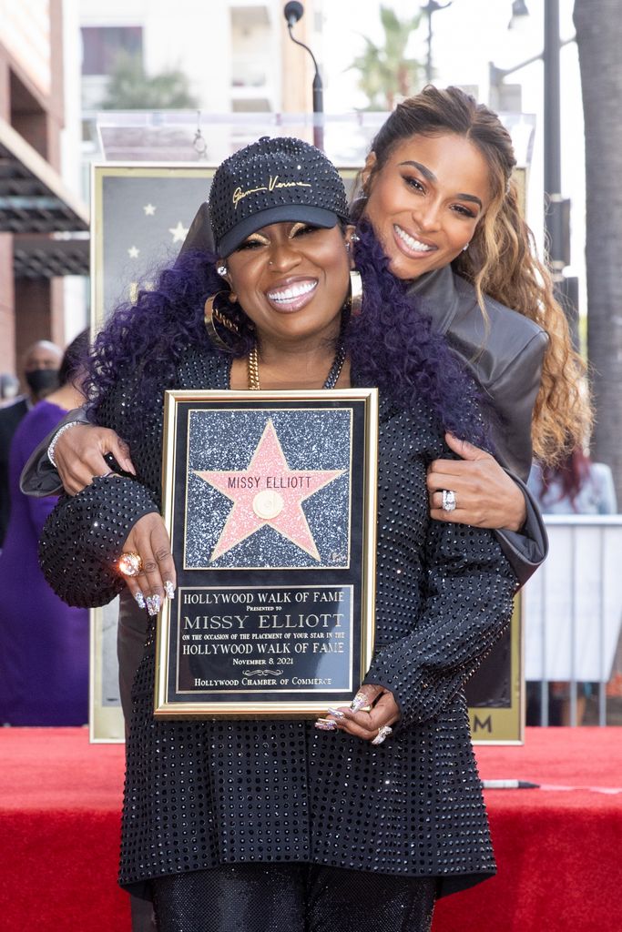 Missy Elliott and Ciara attend the Hollywood Walk of Fame Star Ceremony for Missy Elliot at Hollywood Walk Of Fame on November 08, 2021 in Los Angeles, California.