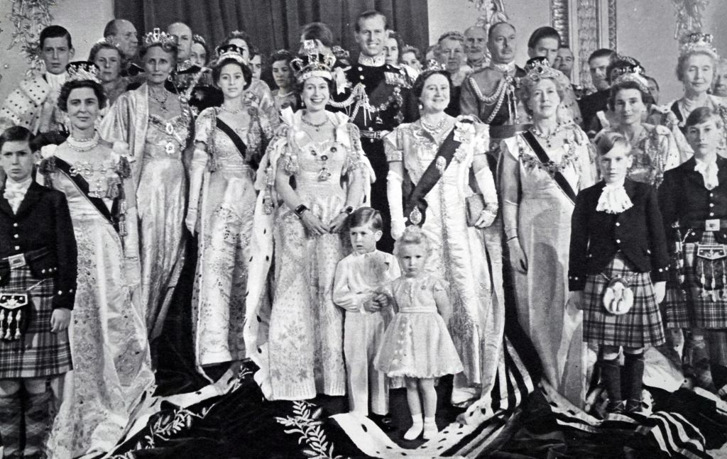 Royal guests wearing gowns and robes at the late Queen Elizabeth's 1953 coronation ceremony