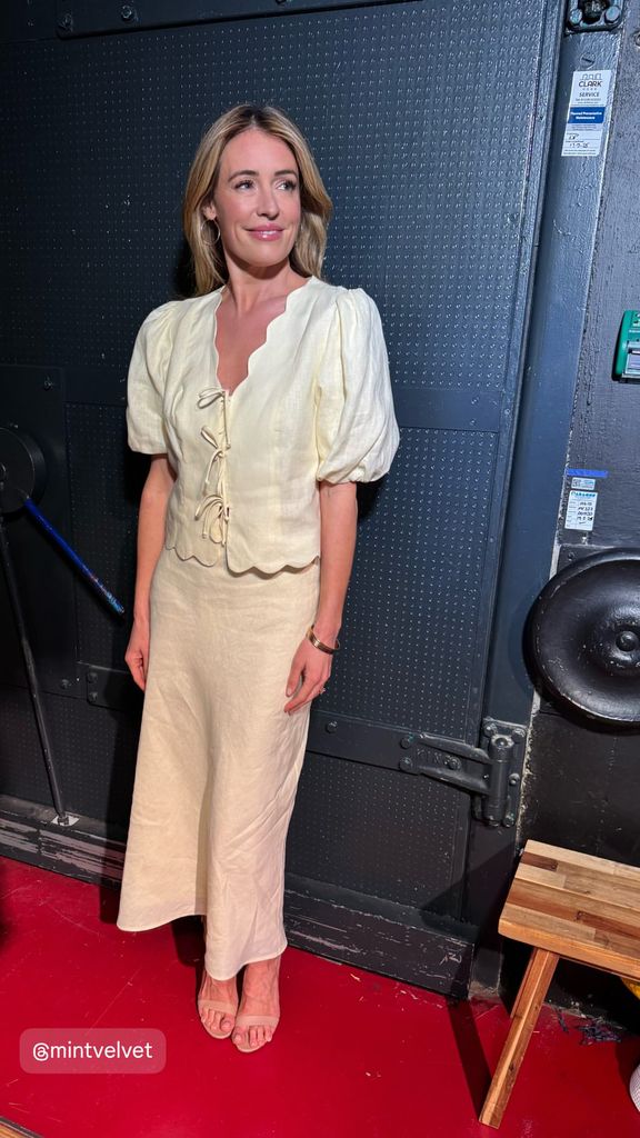 Cat Deeley wearing Mint Velvet yellow outfit
