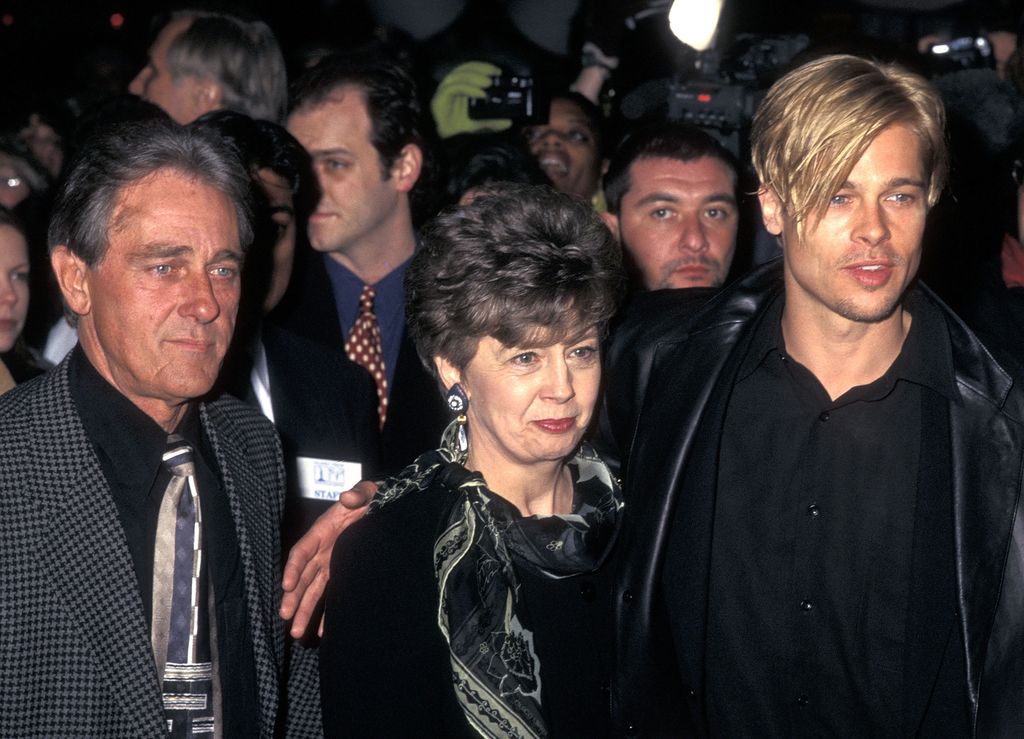 Brad Pitt and parents William Pitt and Jane Pitt attend "The Devil's Own" New York City Premiere on March 13, 1997 at City Cinemas Cinema 1 in New York City