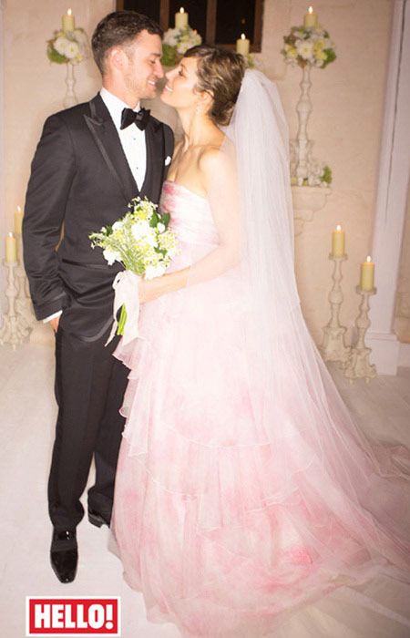 Jessica Biel pink wedding dress