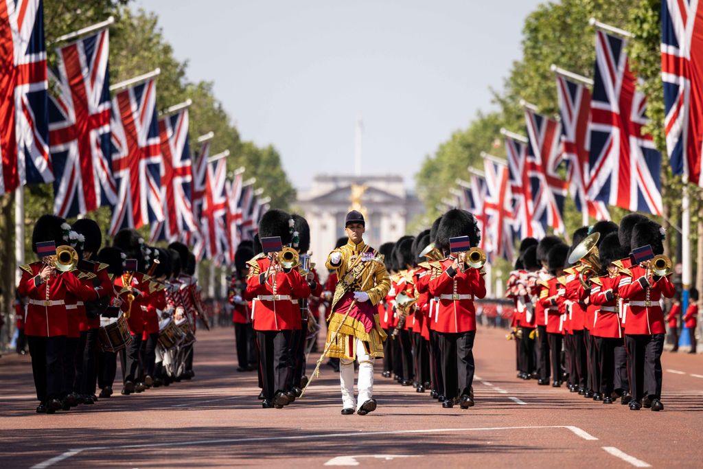 Soldier performing during a rehearsal of Trooping the Colour
