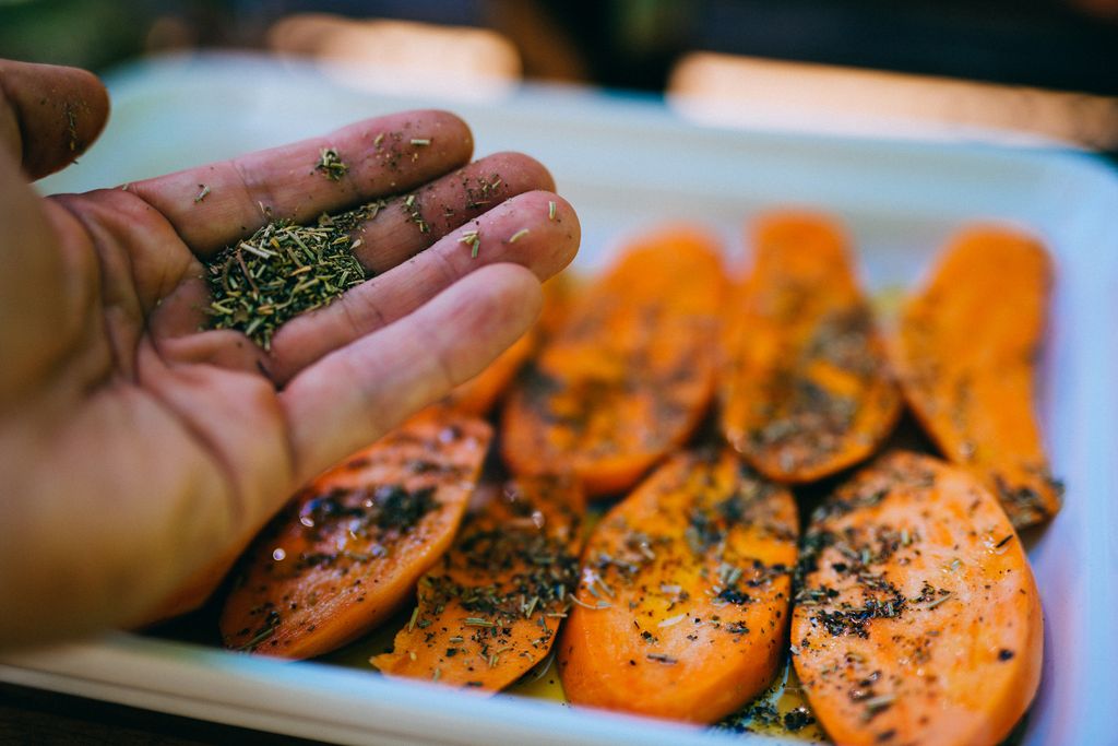 sweet potato slices on tray