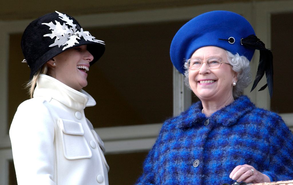 Zara Tindall laughing with Queen Elizabeth II at Cheltenham
