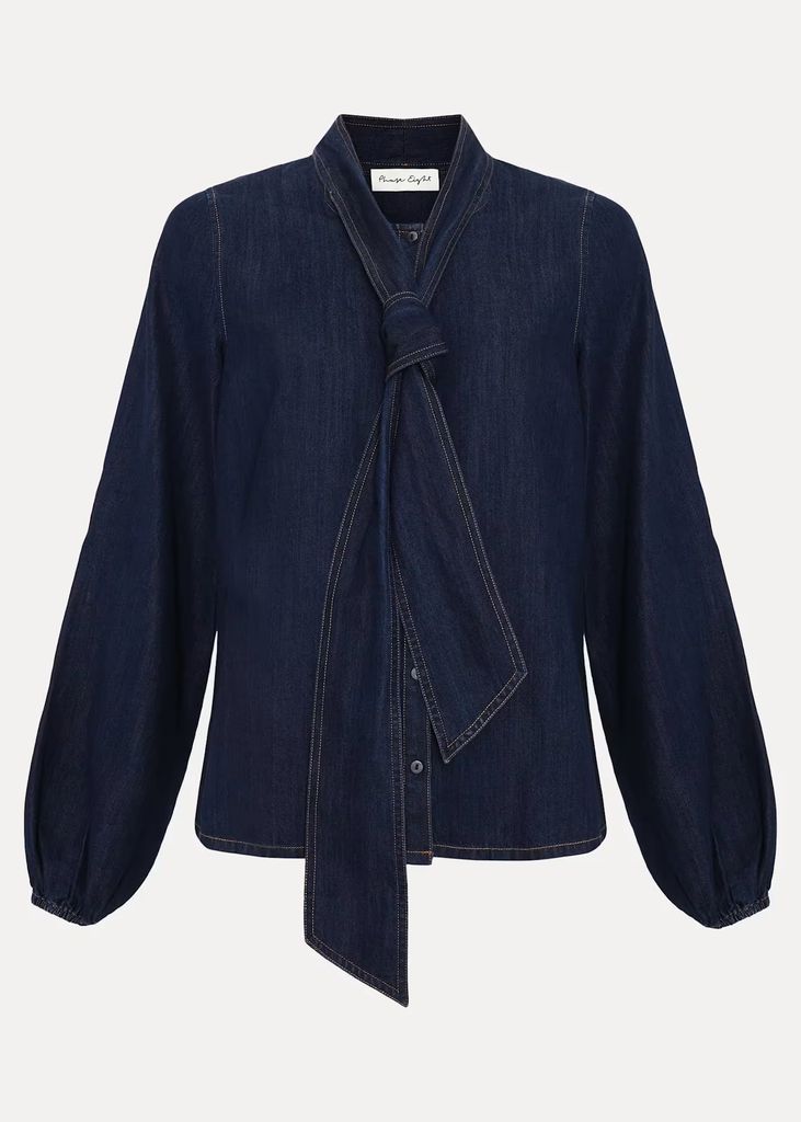 denim blouse with pussybow 