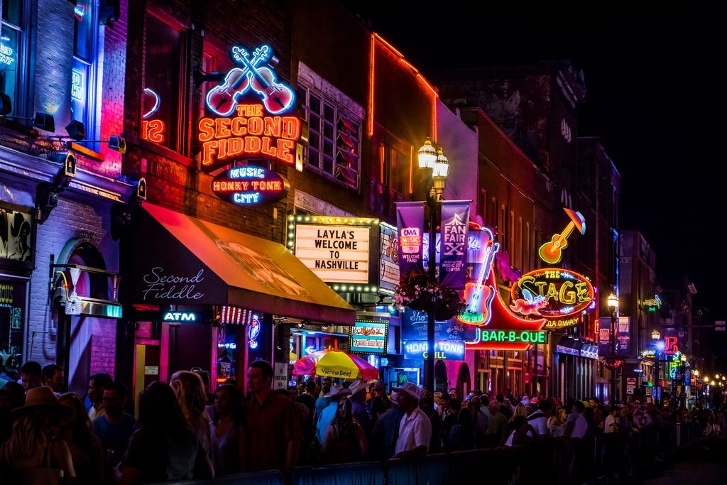 Broadway is major thoroughfare in Nashville, Tennessee