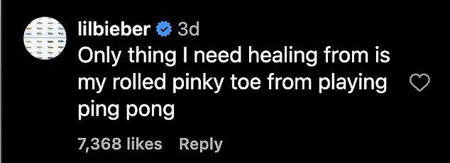 photo of justin bieber's instagram comment to his mom's public prayer