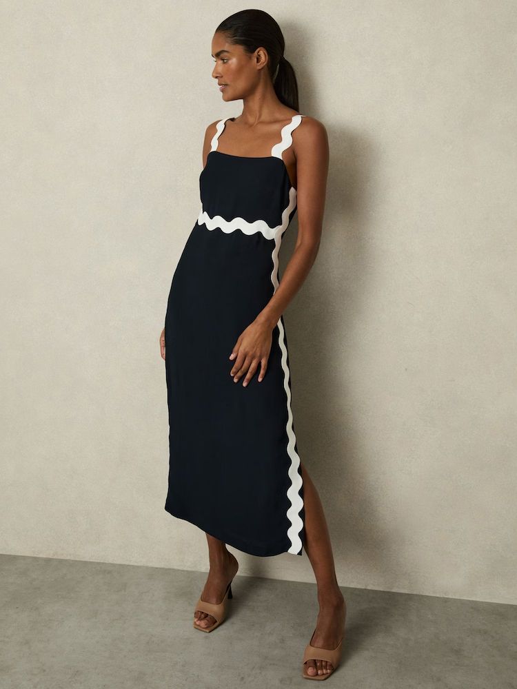 Reiss Asher Wave-Trim Crepe Midi Dress 