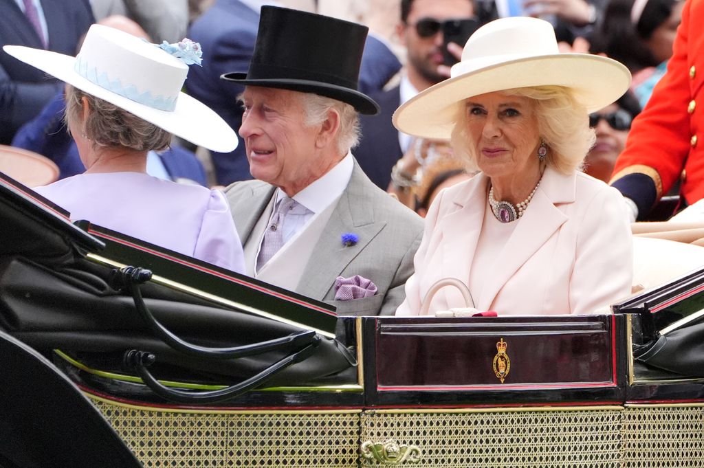 King Charles III and Queen Camilla arrives by carriage during day five of Royal Ascot at Ascot Racecourse, Berkshire.