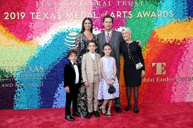 Matthew McConaughey with his wife Camila Alves, his mother, and his kids