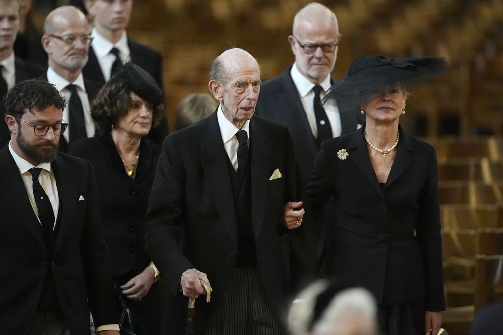 Prince Edward, The Duke of Kent (C) arrives for the Requiem Mass service for the Duchess of Kent, at Westminster Cathedral