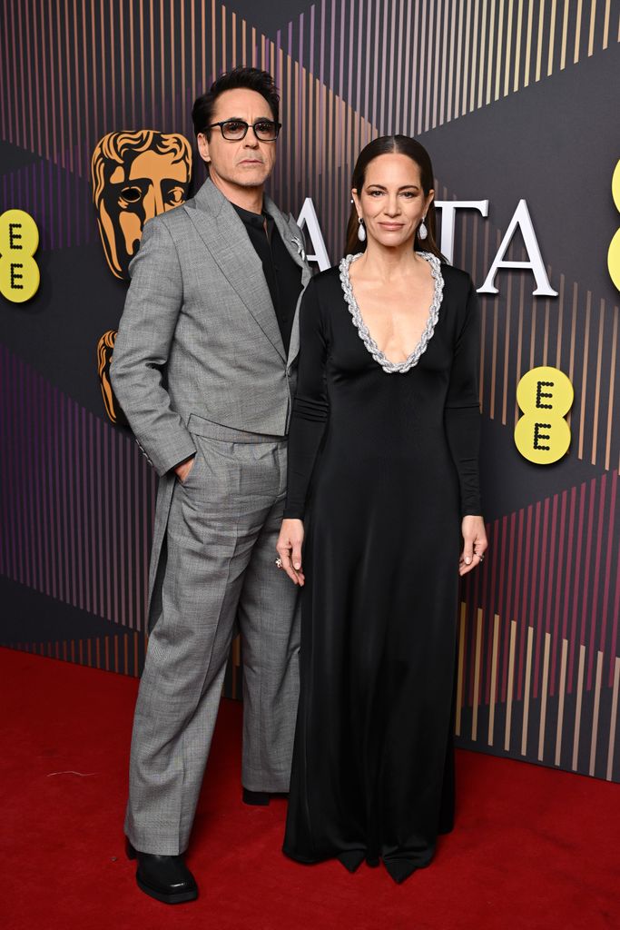 Robert Downey Jr. and Susan Downey attend the EE BAFTA Film Awards 2024 at The Royal Festival Hall on February 18, 2024 in London, England