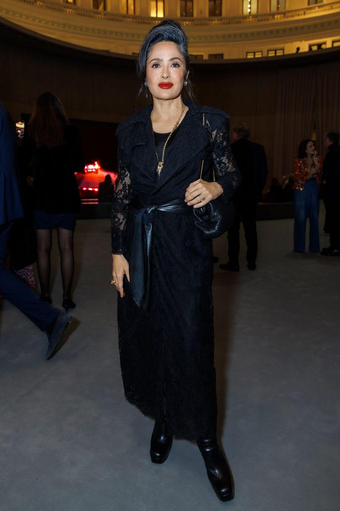 Salma Hayek attends the "Corps Et Ames" Exhibition at Bourse De Commerce Pinault Collection on March 4, 2025 in Paris, France