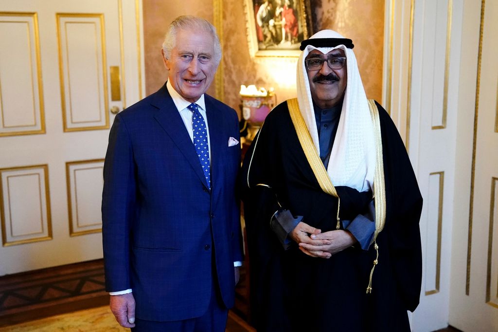 King Charles III (left) receives the Crown Prince of Kuwait Sheikh Mishal al-Ahmad al-Jaber al-Sabah during an audience in Buckingham Palace
in October 2023