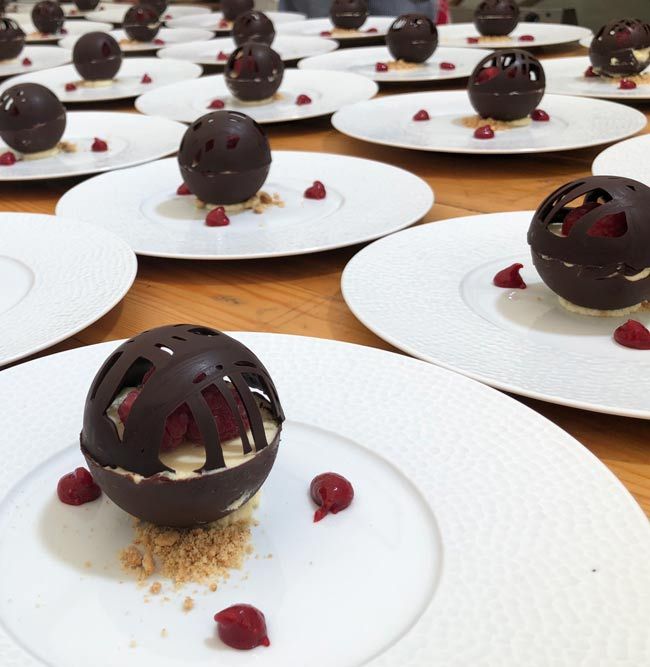 wedding menu chocolate domes cherry dessert