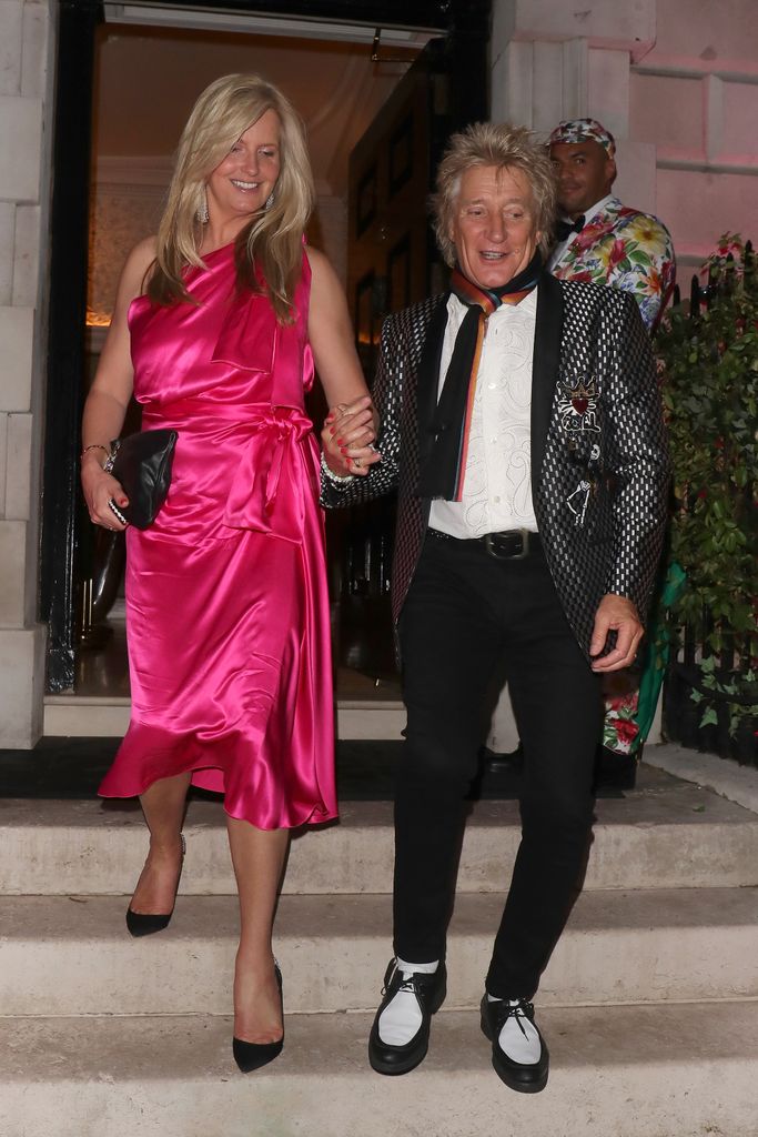 Penny Lancaster and Rod Stewart at Annabel's club on July 04, 2020 in London, England. 