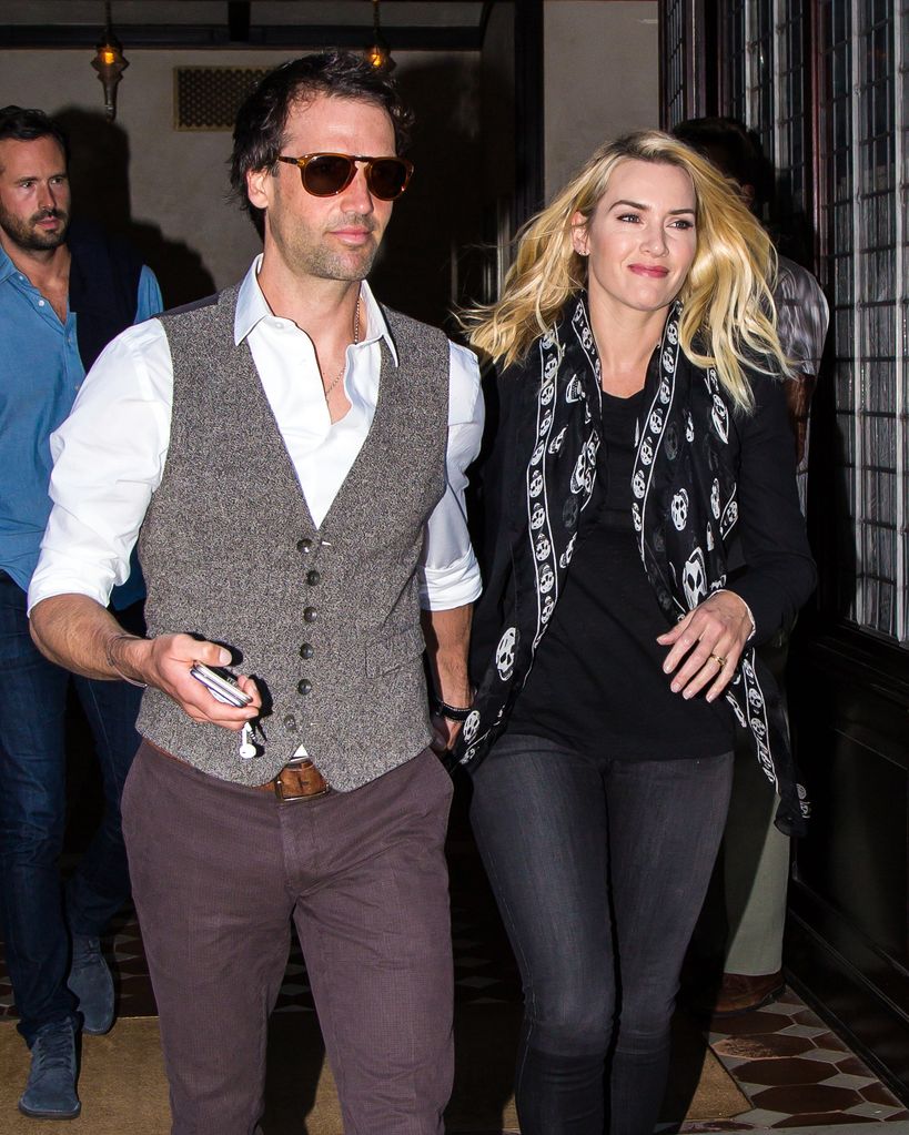 Ned Rocknroll and Kate Winslet are seen leaving a hotel on October 6, 2015 in New York City. 