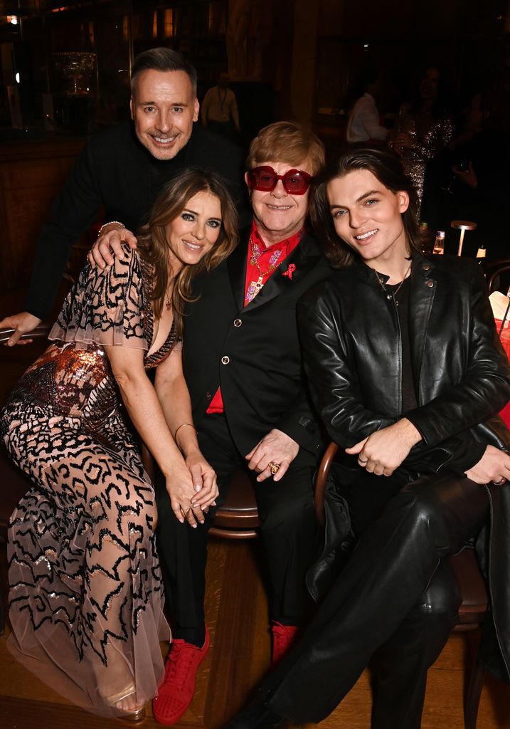 David Furnish, Elizabeth Hurley, Sir Elton John and Damian Hurley attend "The Devil Wears Prada Musical" charity gala night 