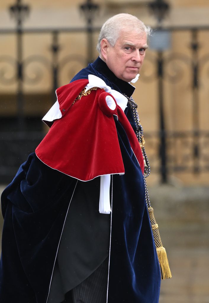 Prince Andrew, Duke of York departs Westminster Abbey after the Coronation of King Charles III and Queen Camilla