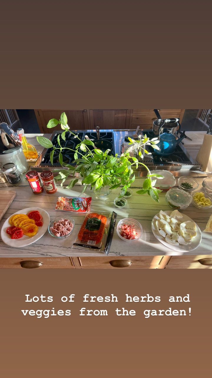 herbs and vegetables on a table at Carrie Underwood's house
