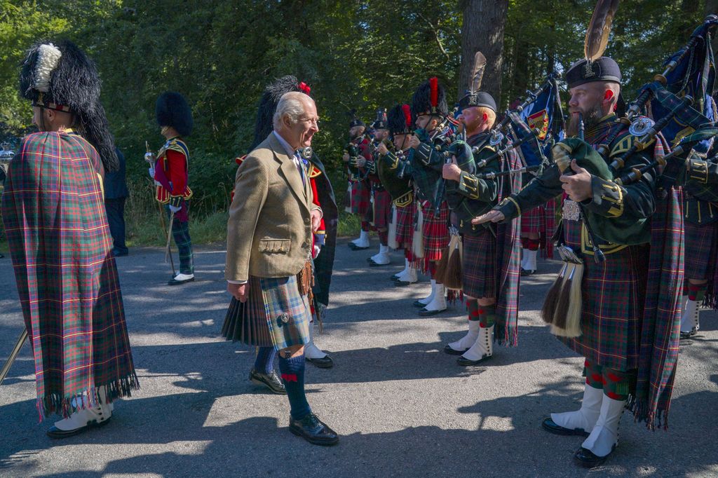 King Charles III carries out an inspection of the Balaklava Company, 5th Battalion, The Royal Regiment of Scotland,