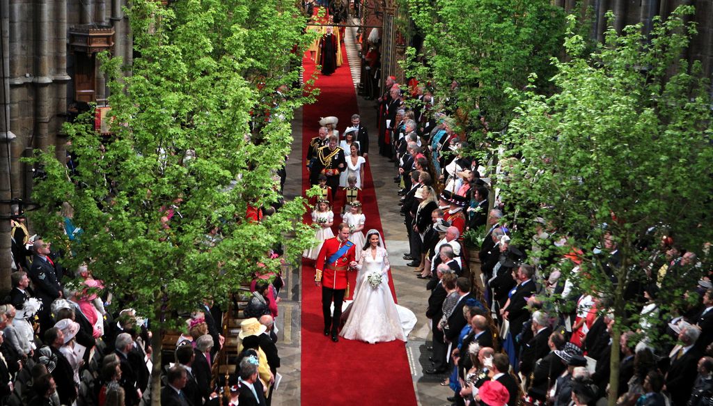 Prince William, Duke of Cambridge and his bride Catherine walking down aisle