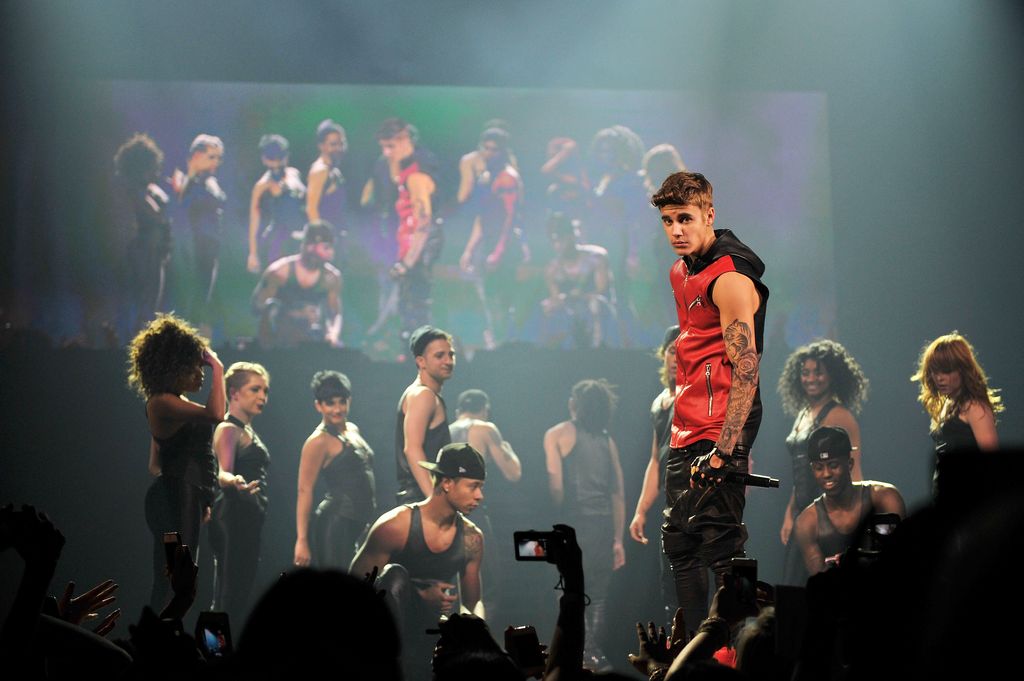 NEW YORK, NY - AUGUST 02:  Justin Bieber performs during his "Believe" Tour at Barclays Center of Brooklyn on August 2, 2013 in New York, New York.  (Photo by Kevin Mazur/WireImage)