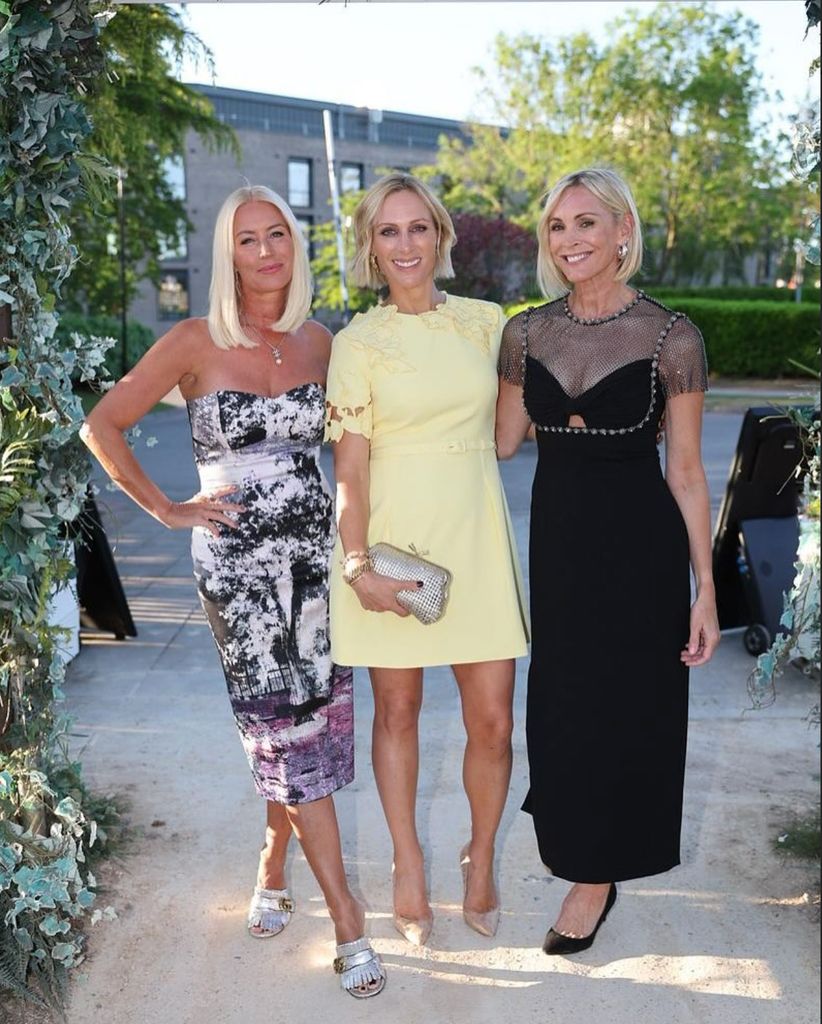 Zara Tindall alongside Denise Van Outen and Jenni Falconner wearing a beautiful butter yellow mini dress