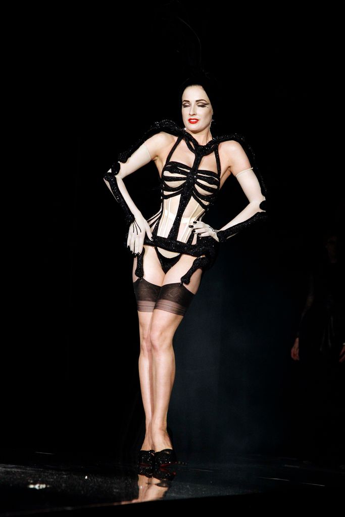 Dita von Teese walking the runway for Jean Paul Gaultier in 2017