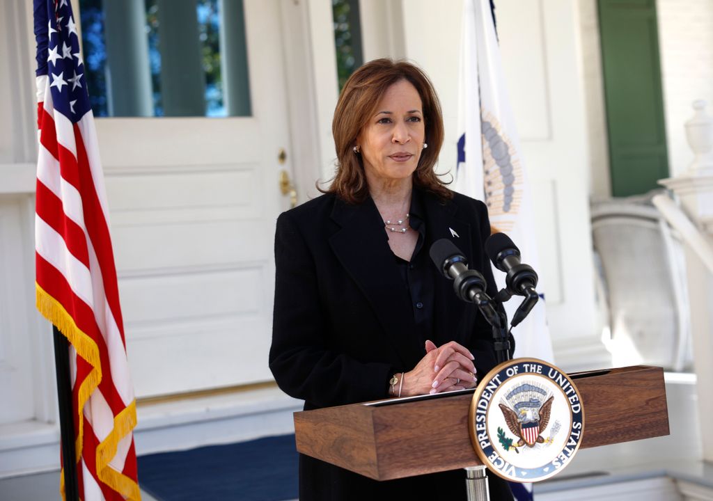 Kamala giving a speech outside Vice President's residence 