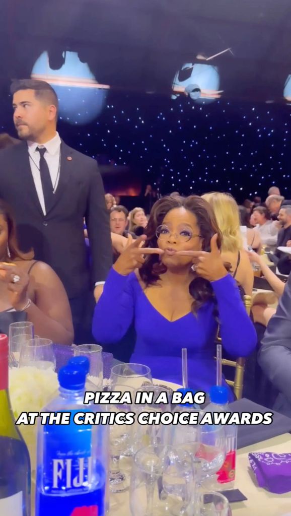 Oprah Winfrey's reaction to pizza in a bag