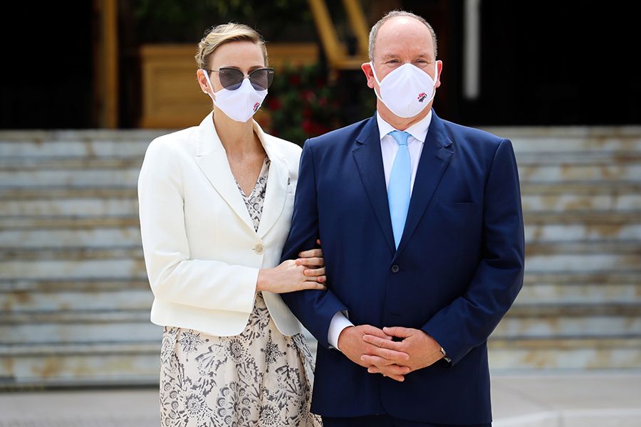 prince albert and princess charlene in face masks