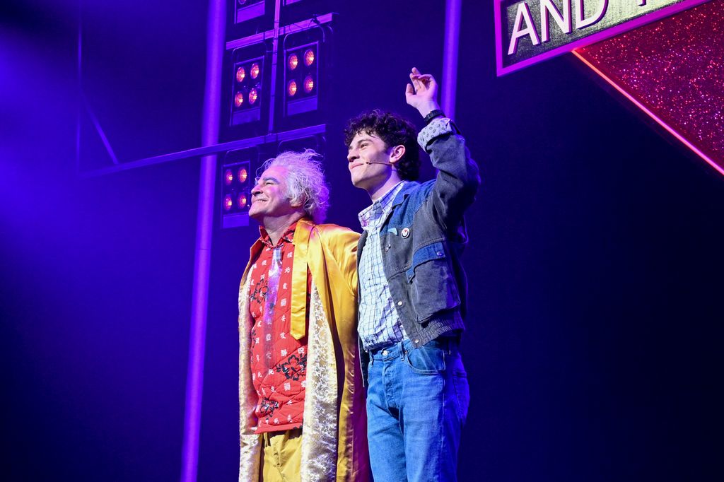 Roger Bart and Casey Likes onstage at the gala performance of "Back to the Future: The Musical" held at Winter Garden Theatre on July 25, 2023 in New York City.