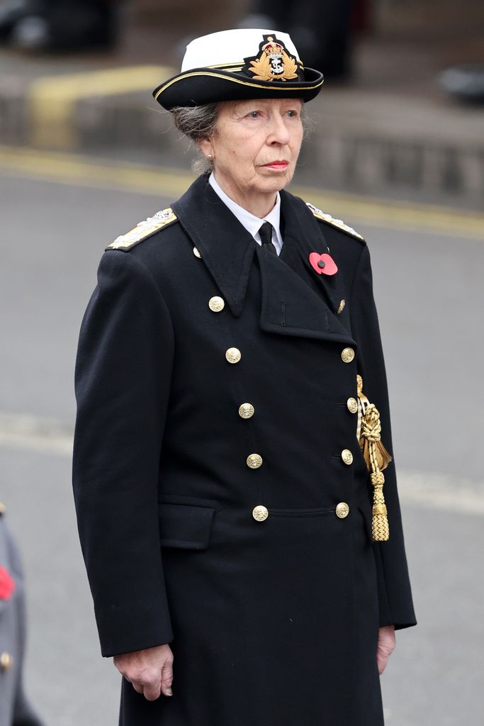 Princess Anne, Princess Royal during the National Service of Remembrance at The Cenotaph on November 12, 2023 in London, England. Every year, members of the British Royal family join politicians, veterans and members of the public to remember those who have died in combat
