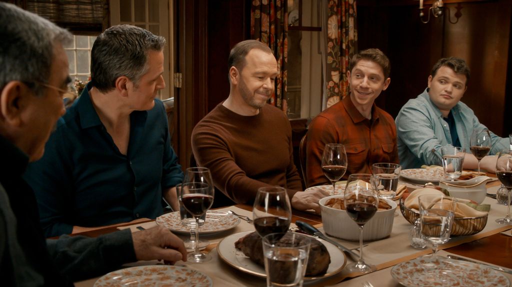 Tom Selleck as Frank Reagan, Peter Hermann as Jack Boyle, Donnie Wahlberg as Danny Reagan, Will Hocham as Joe Hill, and Andrew Terraciano as Sean Reagan in Blue Bloods