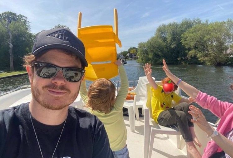 Sophie Ellis-Bextor's husband and children on a boat
