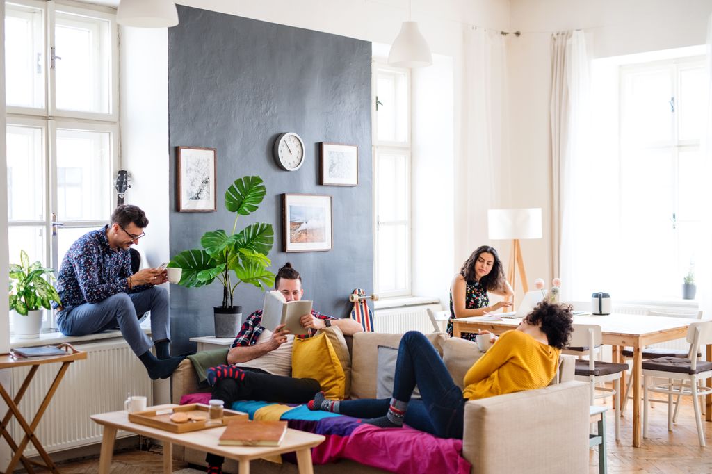 A Group Of Young Friends Relaxing Indoors 
