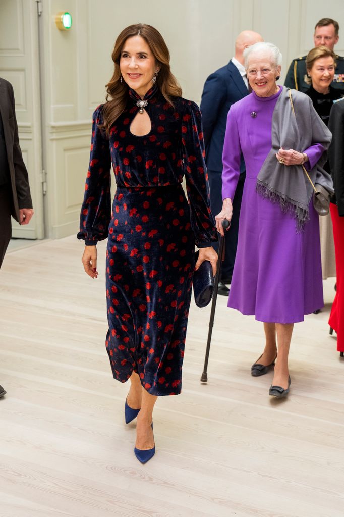 COPENHAGEN, DENMARK - JANUARY 15: (L-R) Queen Mary of Denmark and Queen Margrethe of Denmark attend a re-opening event for the Hofteatret at Christiansborg Palace on January 15, 2026 in Copenhagen, Denmark.  (Photo by Martin Sylvest Andersen/Getty Images)