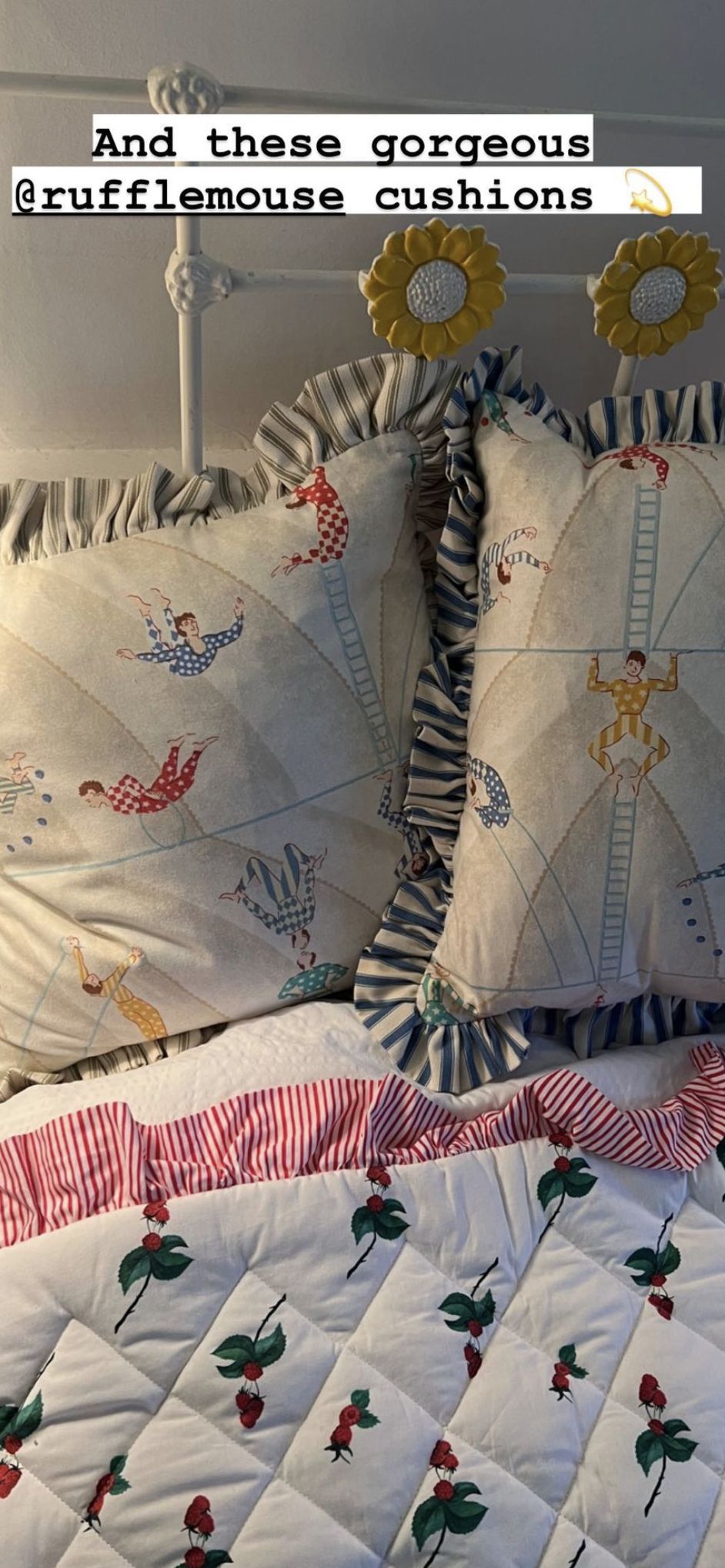 Carrie Johnson's son's bedroom cushions with an acrobatic print