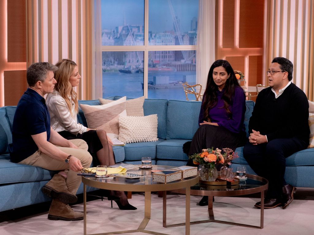 Cat on This Morning couch with Ben and guests