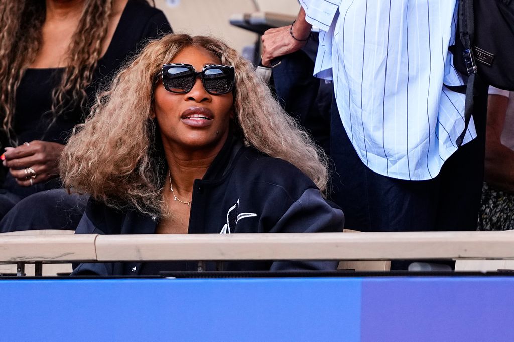 Serena Williams, former tennis player of the USA is seen during the march between Novak Djokovic of Serbia and Carlos Alcaraz of Spain during the Men's Singles Gold medal match on Court Philippe-Chatrier at Roland-Garros Stadium during the Paris 2024 Olympics Games on August 04, 2024 in Paris, France.