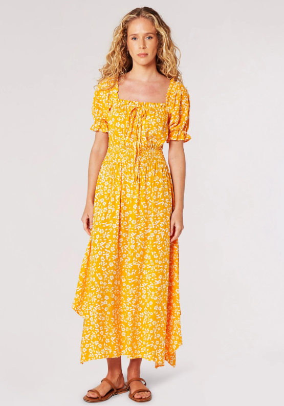 apricot yellow milkmaid dress 