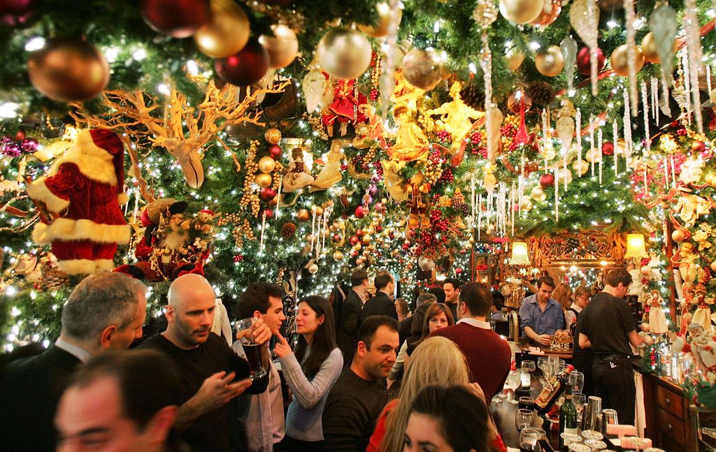 Patrons enjoy the traditional Christmas "wunderland" decor in Rolf's German Restaurant