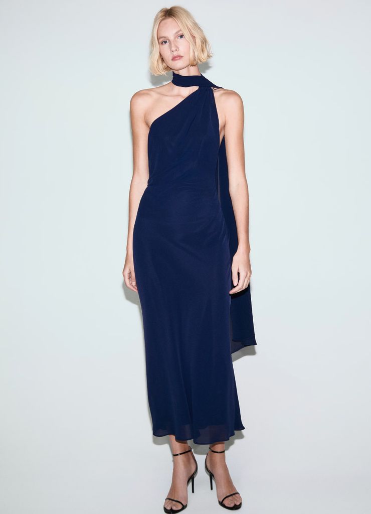 Mango Navy Dress With Scarf