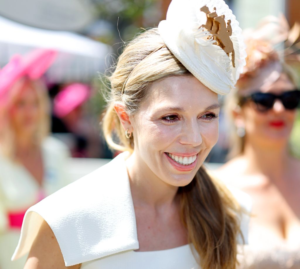 Carrie Johnson in a white outfit at Ascot
