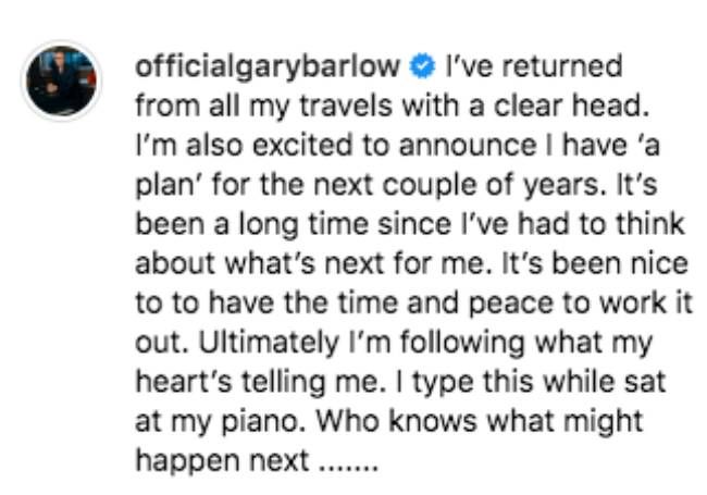 gary barlow exciting news