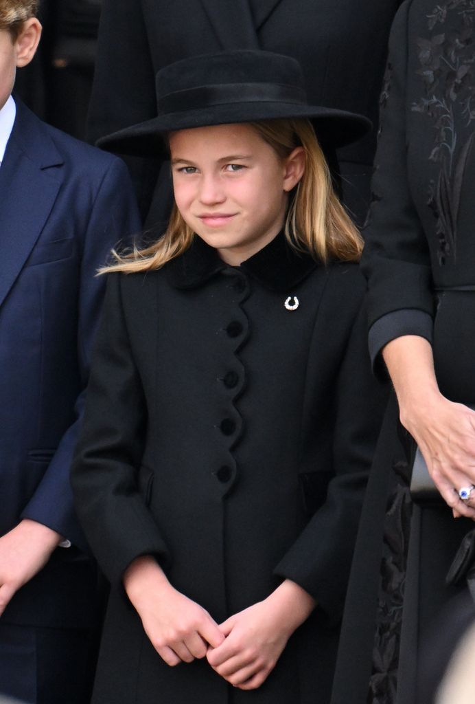 Princess Charlotte wore a diamond brooch at the Queen's funeral
