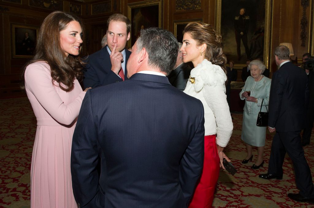 William and Kate speaking with Queen Rania and King Abdullah at a Windsor Castle reception in 2012