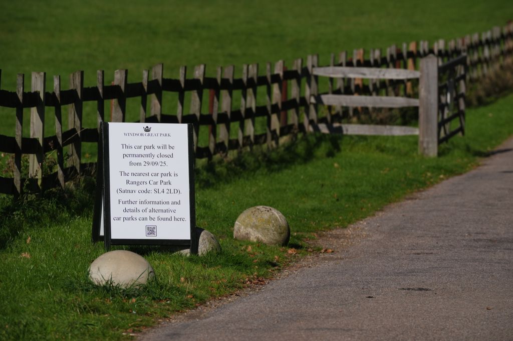 A sign advising of the permanent closures of Cranborne Gate car park in Windsor Great Park, Berkshire, where preparations are underway for the Prince and Princess of Wales to move to the eight-bedroom Forest Lodge property